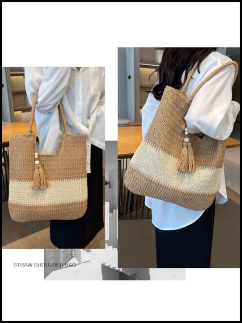 Woven Straw Tote Bag for Women Large Beach Shoulder Purse Summer Vacation - Picture 6 of 6